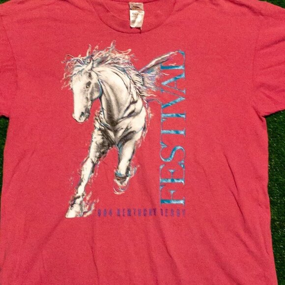 VINTAGE 1994 KENTUCKY DERBY FESTIVAL MENS SHIRT PINK FRUIT OF THE LOOM SZ LARGE - Picture 2 of 5